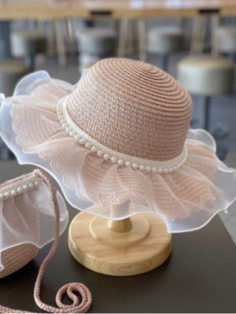 Kids Decorative Sun Hat with Pearls - Pink